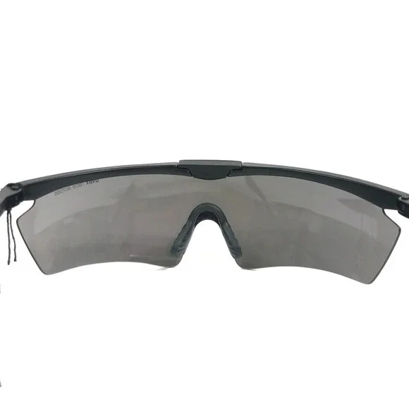 Vintage Uvex Sunglasses Face Across Matte Black Shield Semi Rim Frames Gray Lens
